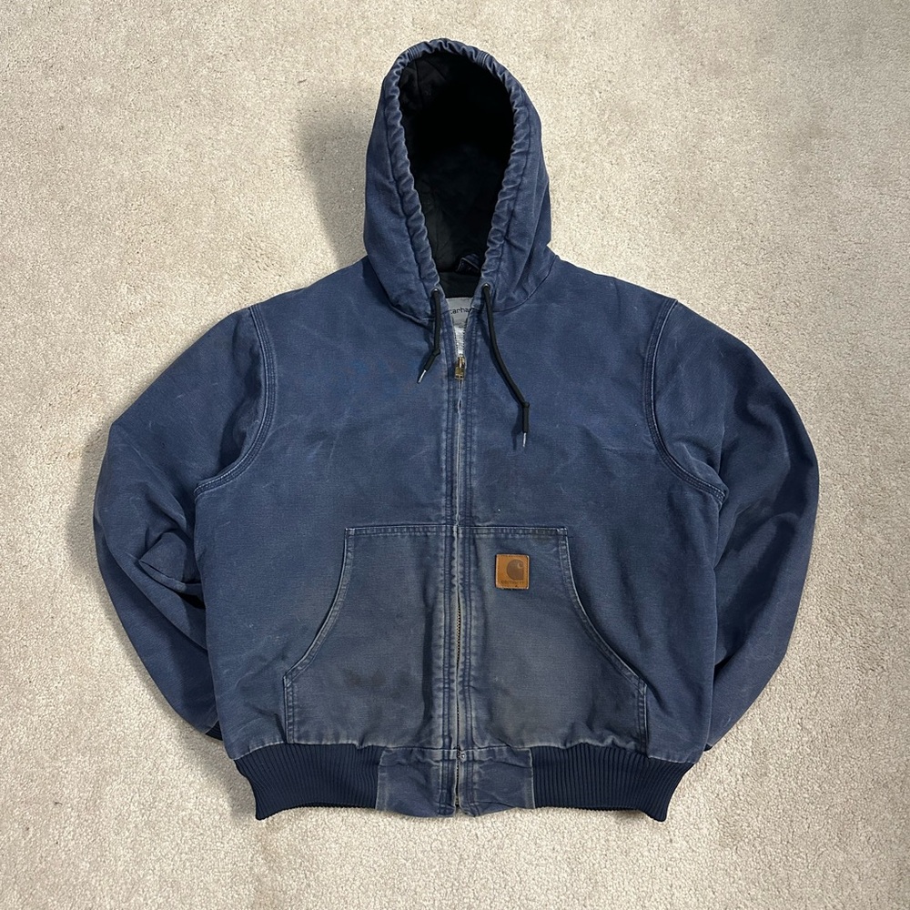 Vintage Faded Carhartt Workwear Jacket Size Large Navy Distressed